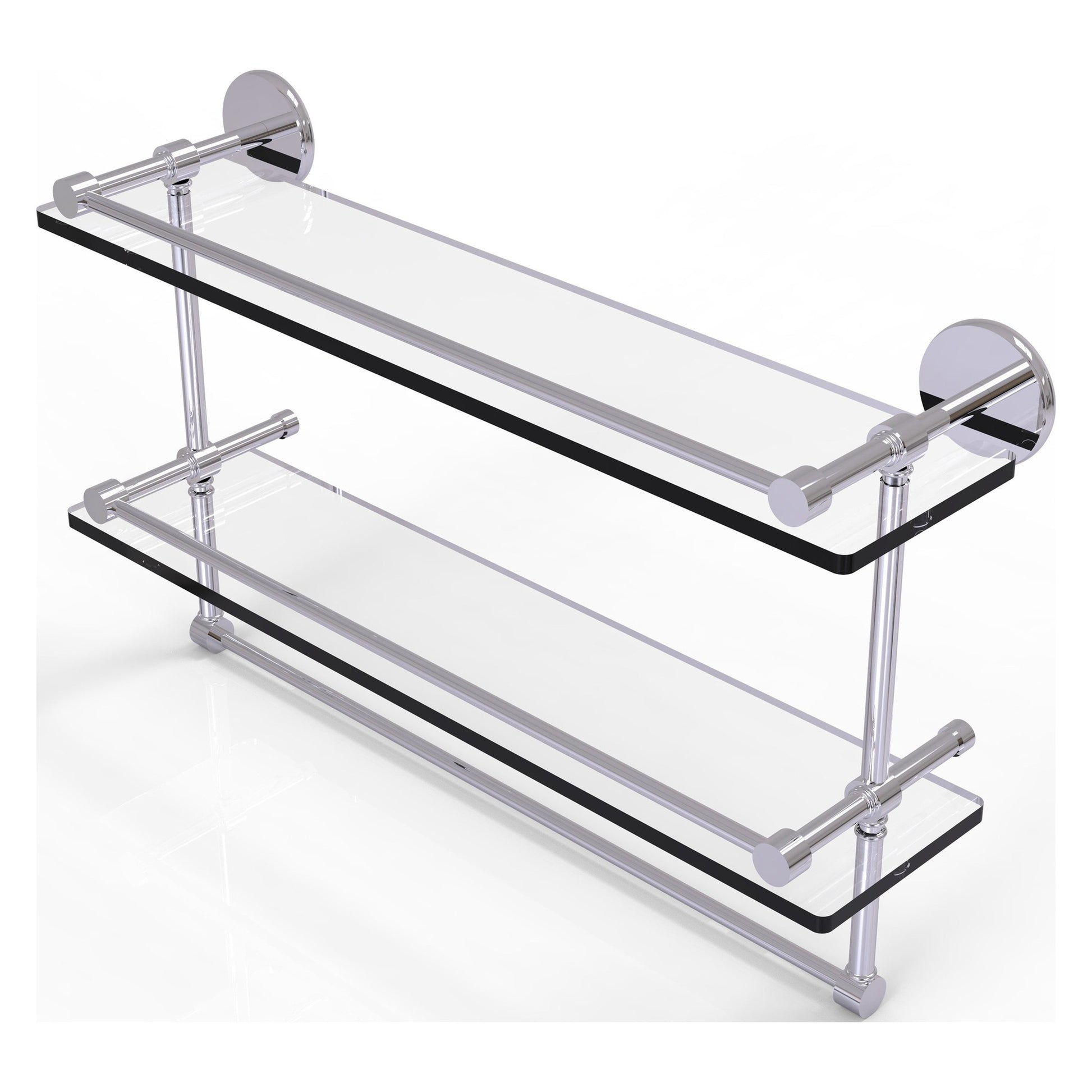 Allied Brass Prestige Skyline 22" x 5" Polished Chrome Solid Brass Double Glass Shelf With Towel Bar