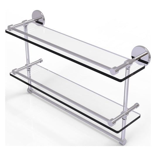 Allied Brass Prestige Skyline 22" x 5" Polished Chrome Solid Brass Double Glass Shelf With Towel Bar