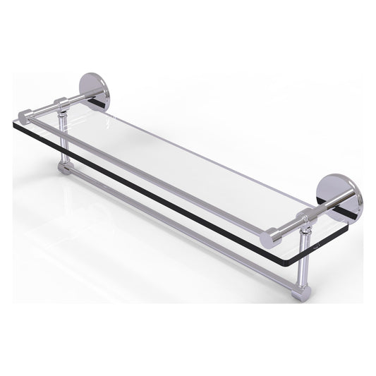Allied Brass Prestige Skyline 22" x 5" Polished Chrome Solid Brass Gallery Glass Shelf With Towel Bar