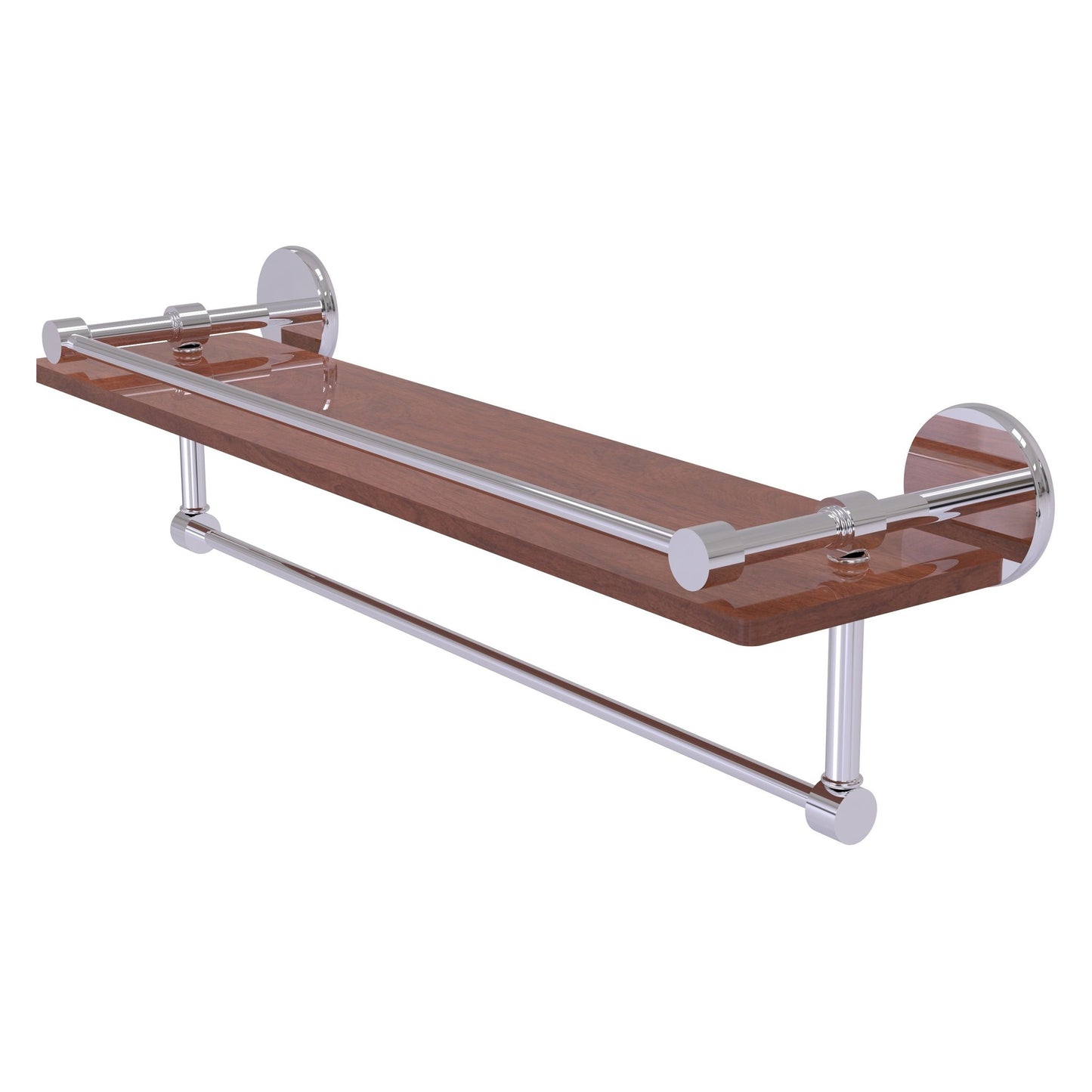 Allied Brass Prestige Skyline 22" x 5" Polished Chrome Solid Brass IPE Ironwood Shelf With Gallery Rail and Towel Bar