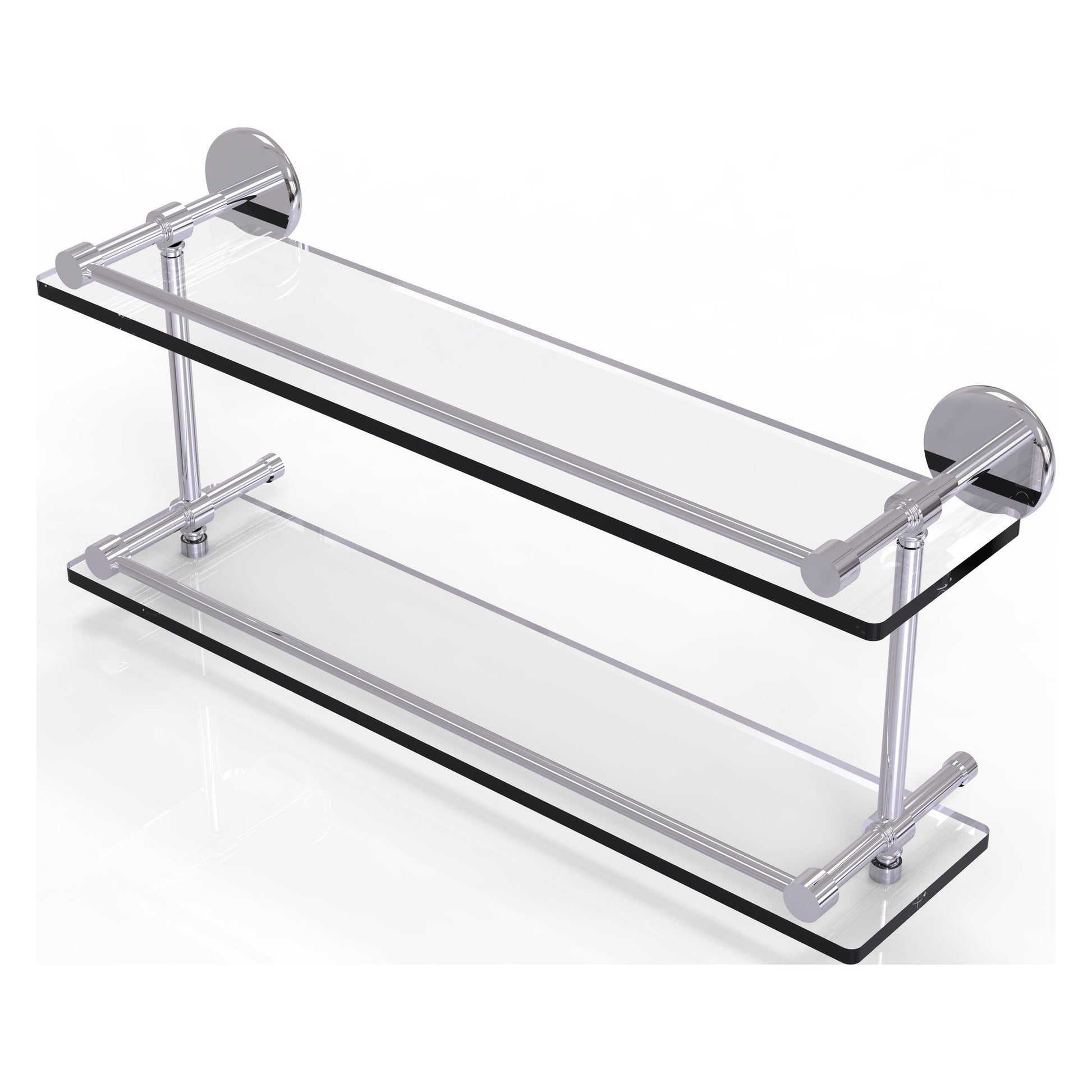 Allied Brass Prestige Skyline 22" x 5" Polished Chrome Solid Brass Tempered Double Glass Shelf With Gallery Rail