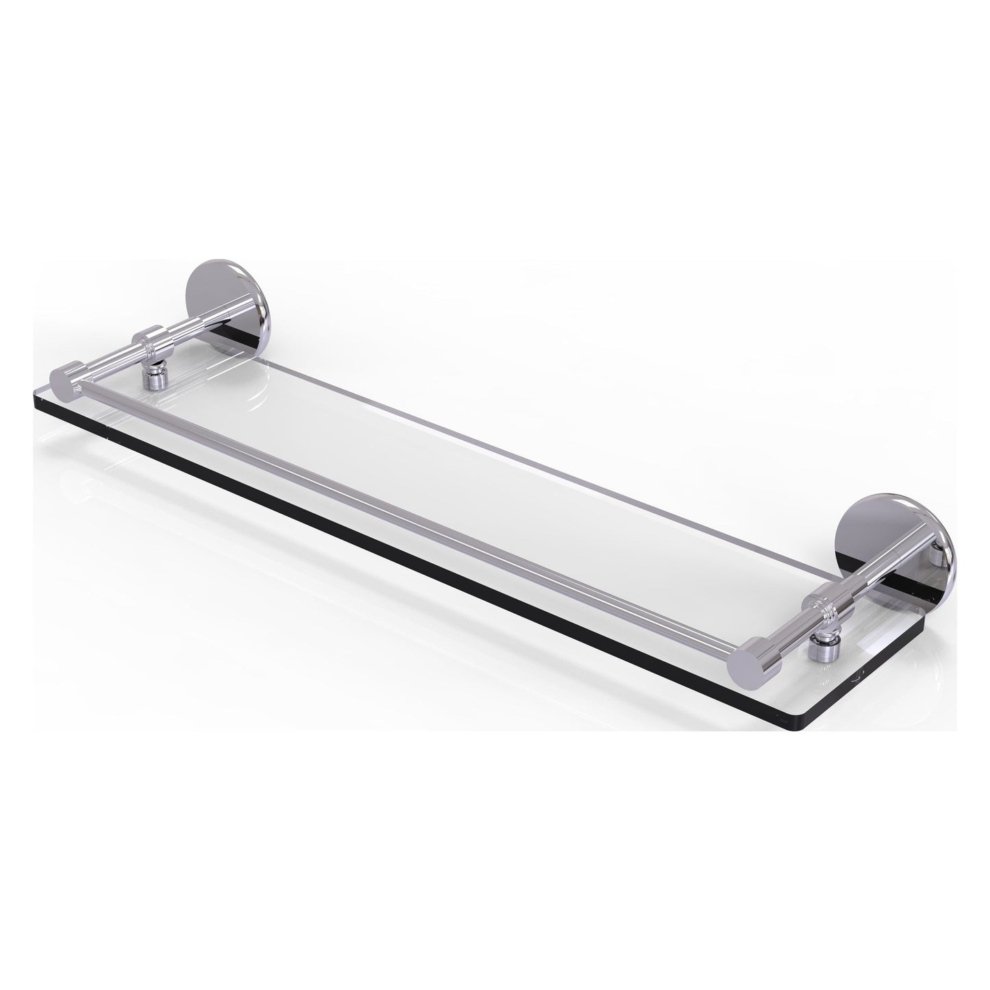 Allied Brass Prestige Skyline 22" x 5" Polished Chrome Solid Brass Tempered Glass Shelf With Gallery Rail