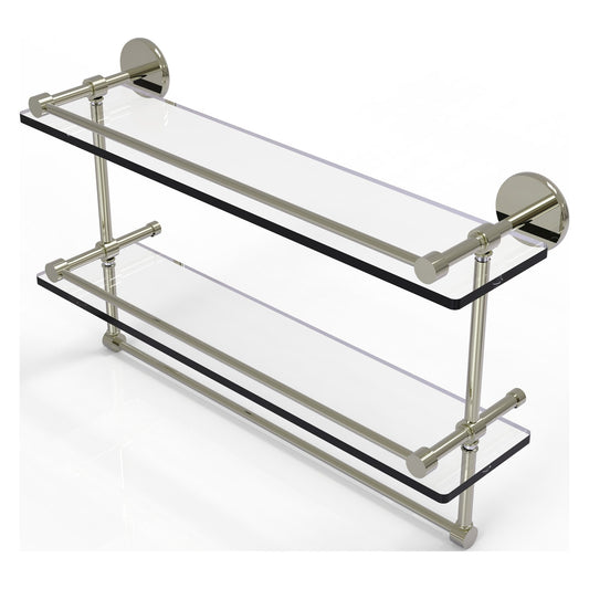 Allied Brass Prestige Skyline 22" x 5" Polished Nickel Solid Brass Double Glass Shelf With Towel Bar
