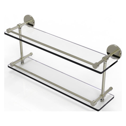 Allied Brass Prestige Skyline 22" x 5" Polished Nickel Solid Brass Tempered Double Glass Shelf With Gallery Rail
