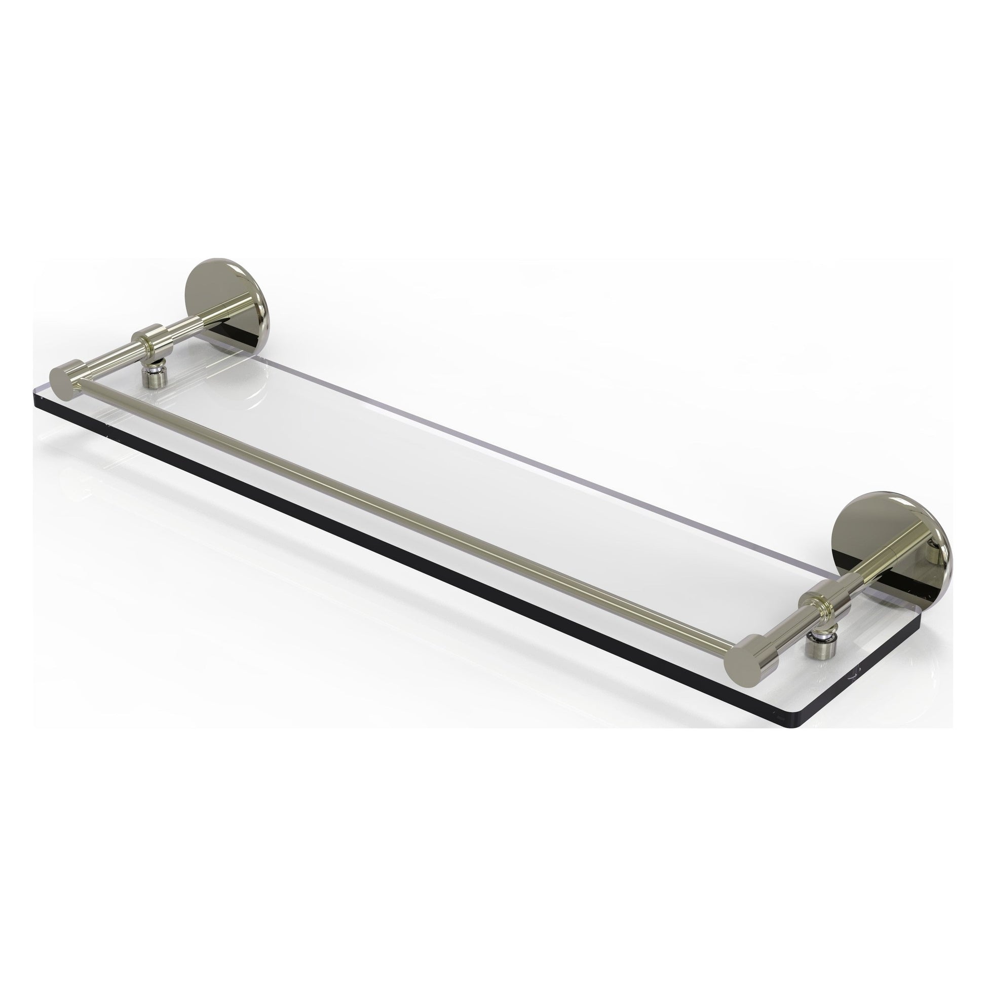 Allied Brass Prestige Skyline 22" x 5" Polished Nickel Solid Brass Tempered Glass Shelf With Gallery Rail