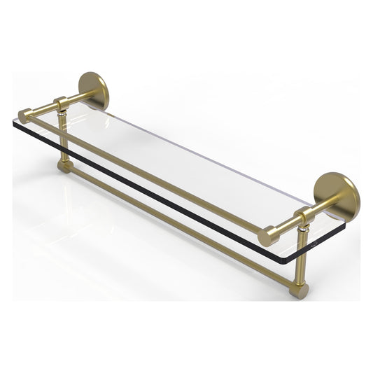 Allied Brass Prestige Skyline 22" x 5" Satin Brass Solid Brass Gallery Glass Shelf With Towel Bar