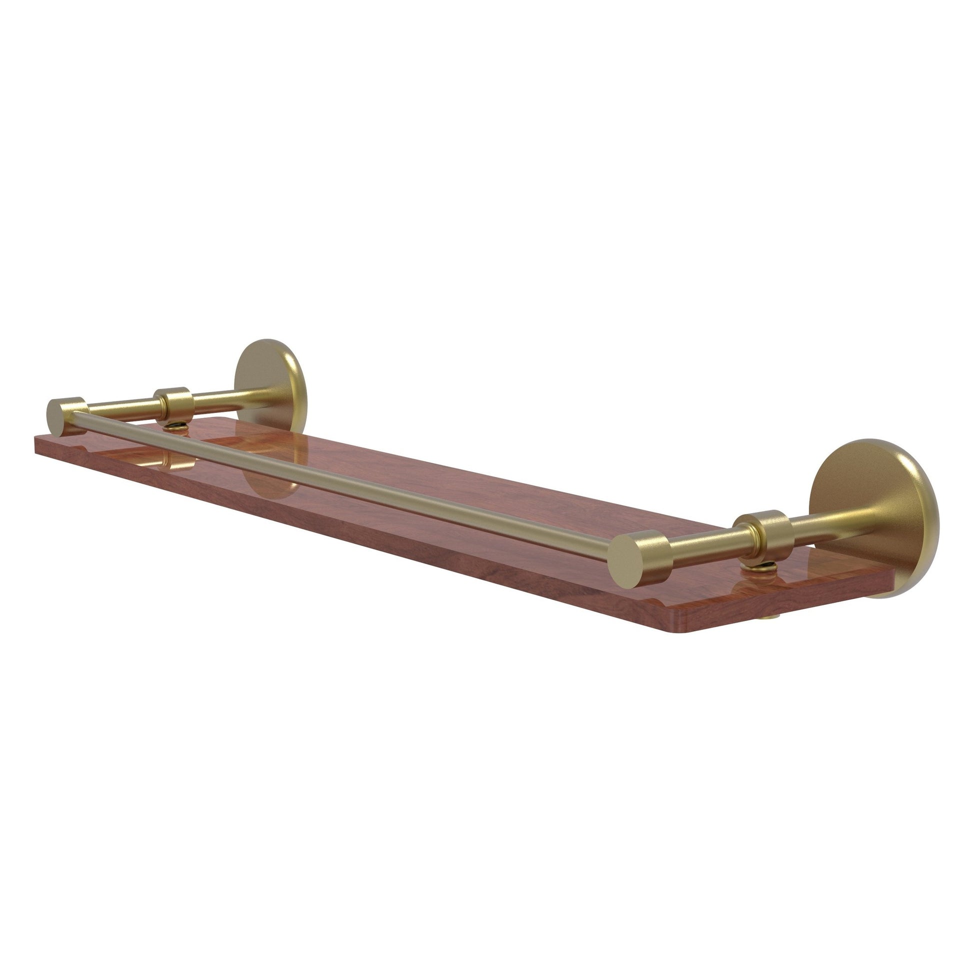 Allied Brass Prestige Skyline 22" x 5" Satin Brass Solid Brass Solid IPE Ironwood Shelf With Gallery Rail
