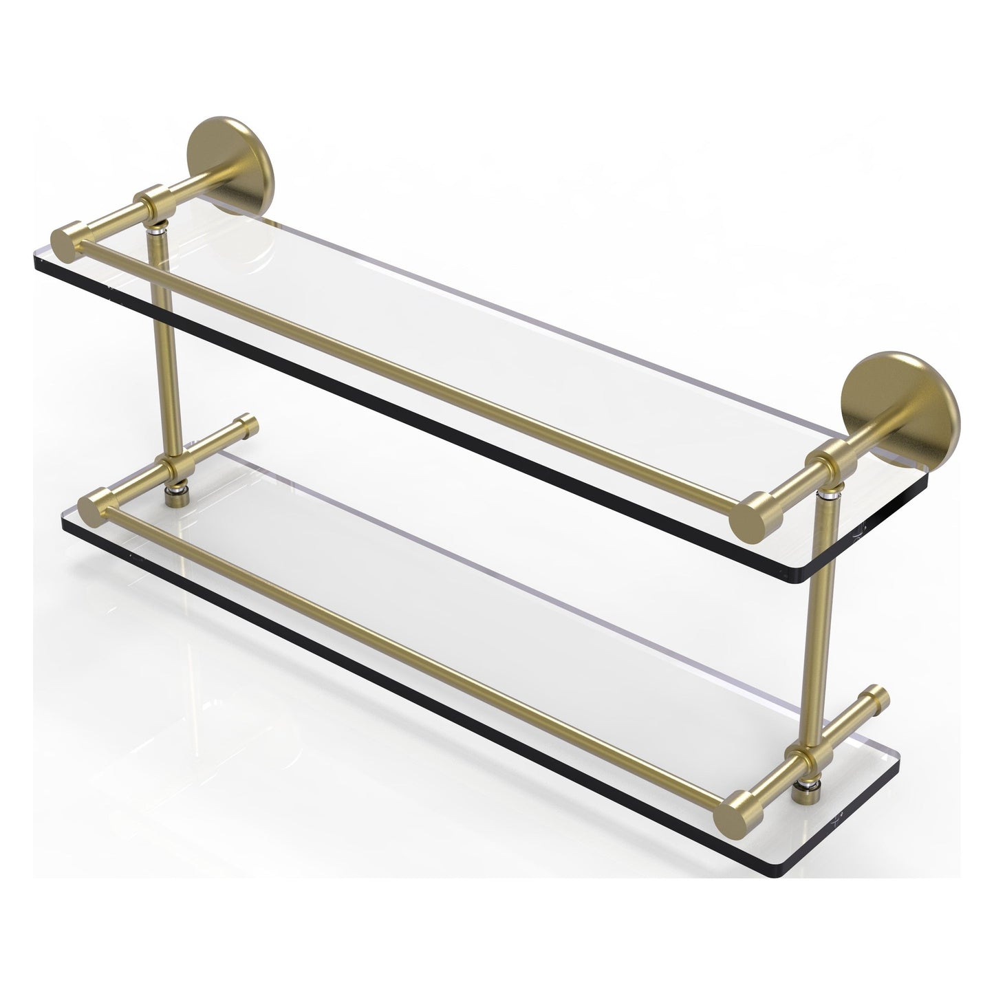 Allied Brass Prestige Skyline 22" x 5" Satin Brass Solid Brass Tempered Double Glass Shelf With Gallery Rail