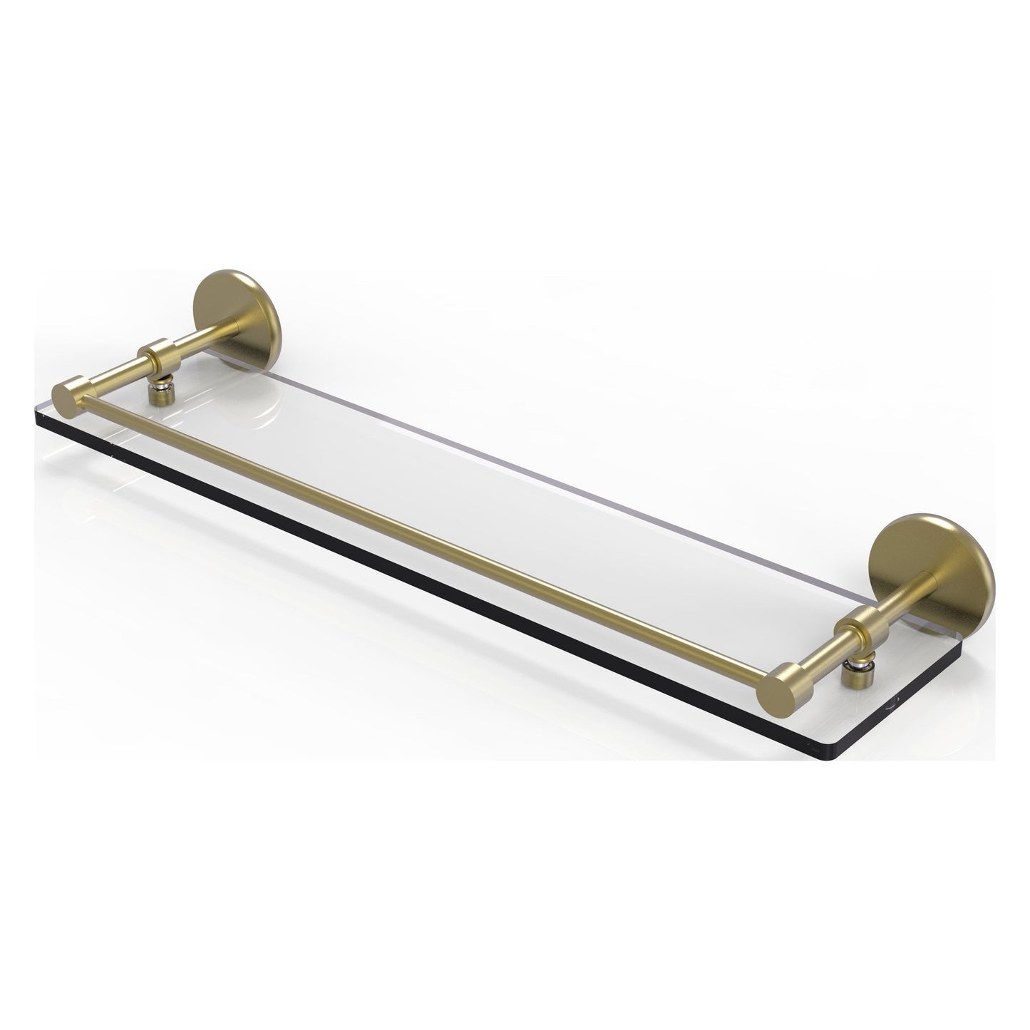 Allied Brass Prestige Skyline 22" x 5" Satin Brass Solid Brass Tempered Glass Shelf With Gallery Rail