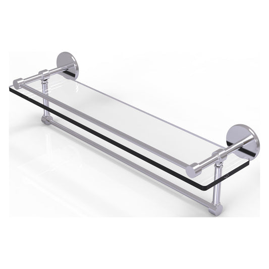 Allied Brass Prestige Skyline 22" x 5" Satin Chrome Solid Brass Gallery Glass Shelf With Towel Bar