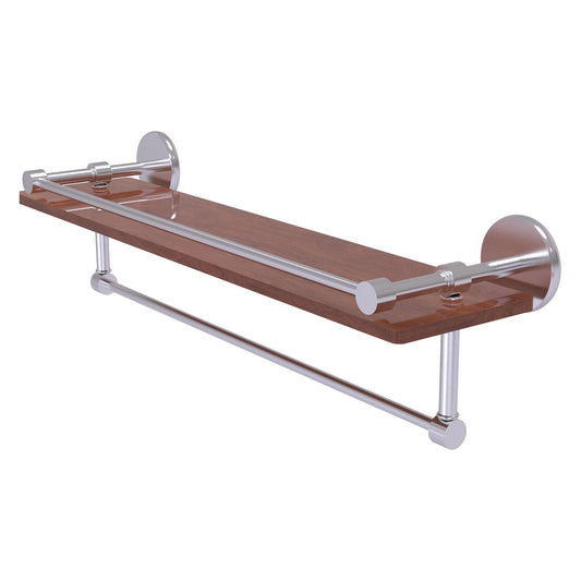 Allied Brass Prestige Skyline 22" x 5" Satin Chrome Solid Brass IPE Ironwood Shelf With Gallery Rail and Towel Bar
