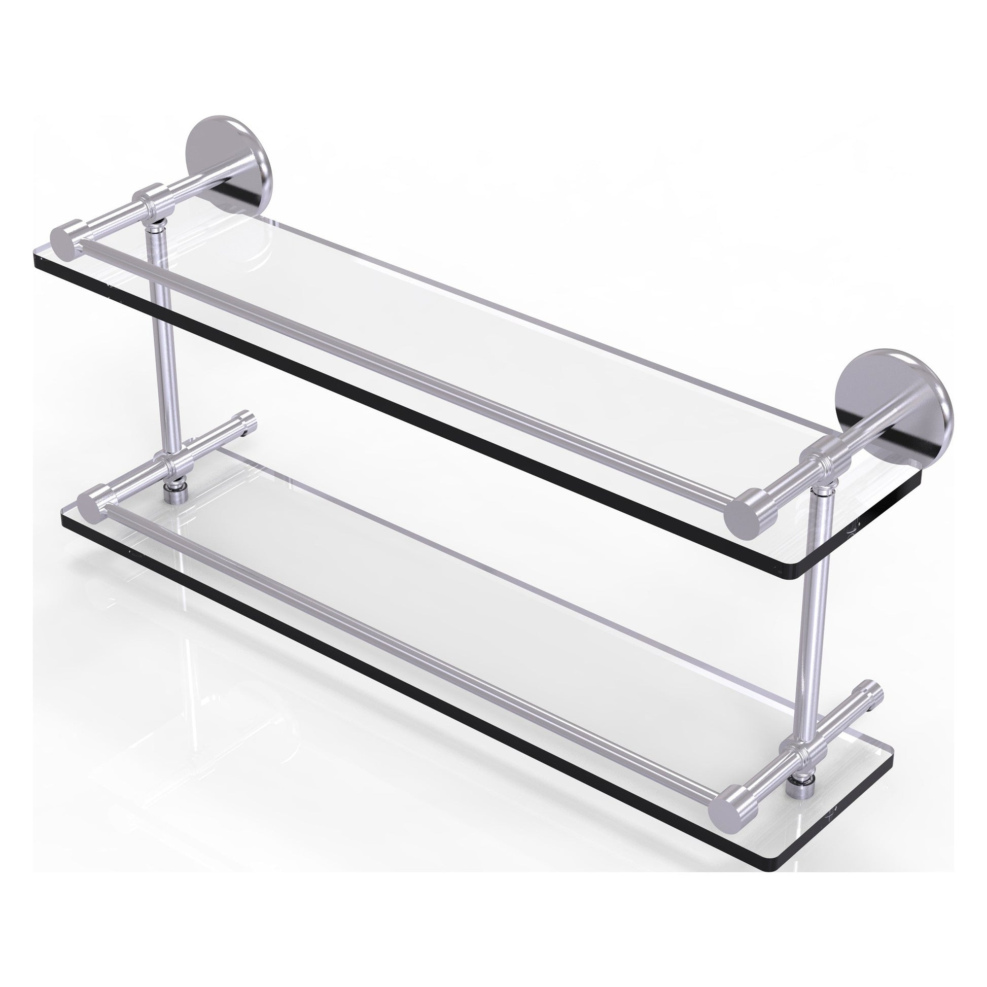 Allied Brass Prestige Skyline 22" x 5" Satin Chrome Solid Brass Tempered Double Glass Shelf With Gallery Rail