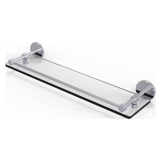 Allied Brass Prestige Skyline 22" x 5" Satin Chrome Solid Brass Tempered Glass Shelf With Gallery Rail