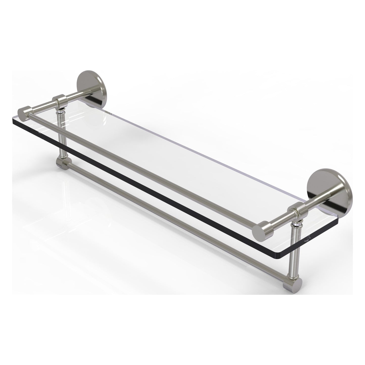 Allied Brass Prestige Skyline 22" x 5" Satin Nickel Solid Brass Gallery Glass Shelf With Towel Bar
