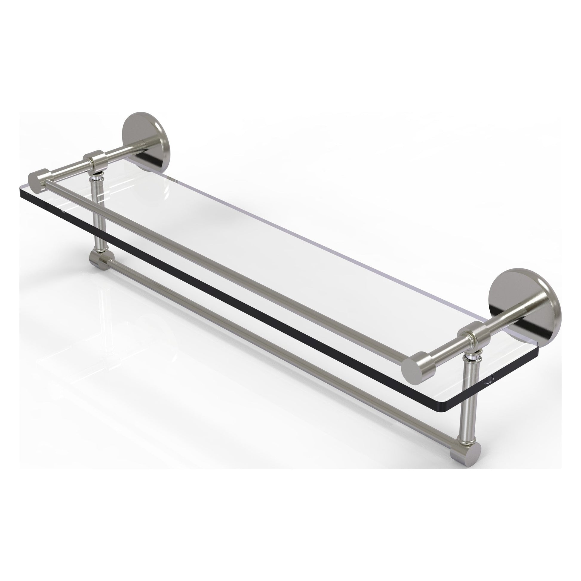 Allied Brass Prestige Skyline 22" x 5" Satin Nickel Solid Brass Gallery Glass Shelf With Towel Bar