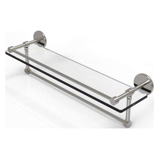 Allied Brass Prestige Skyline 22" x 5" Satin Nickel Solid Brass Gallery Glass Shelf With Towel Bar