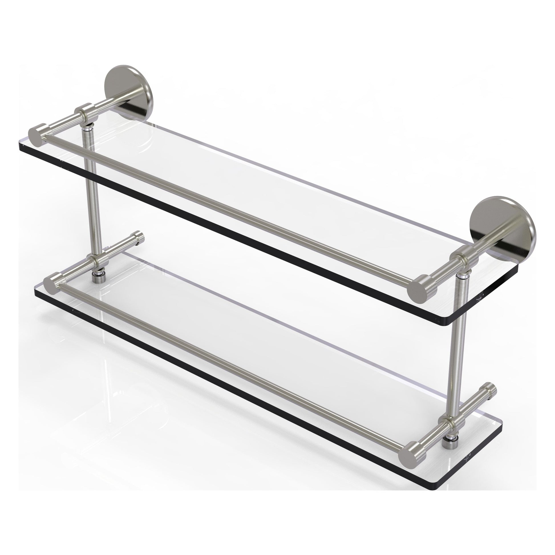 Allied Brass Prestige Skyline 22" x 5" Satin Nickel Solid Brass Tempered Double Glass Shelf With Gallery Rail