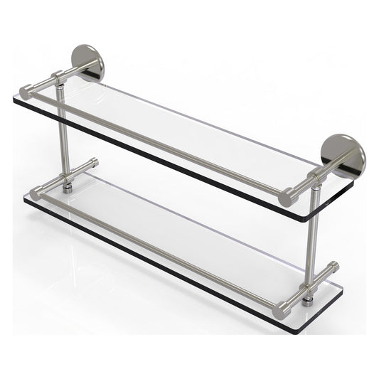 Allied Brass Prestige Skyline 22" x 5" Satin Nickel Solid Brass Tempered Double Glass Shelf With Gallery Rail