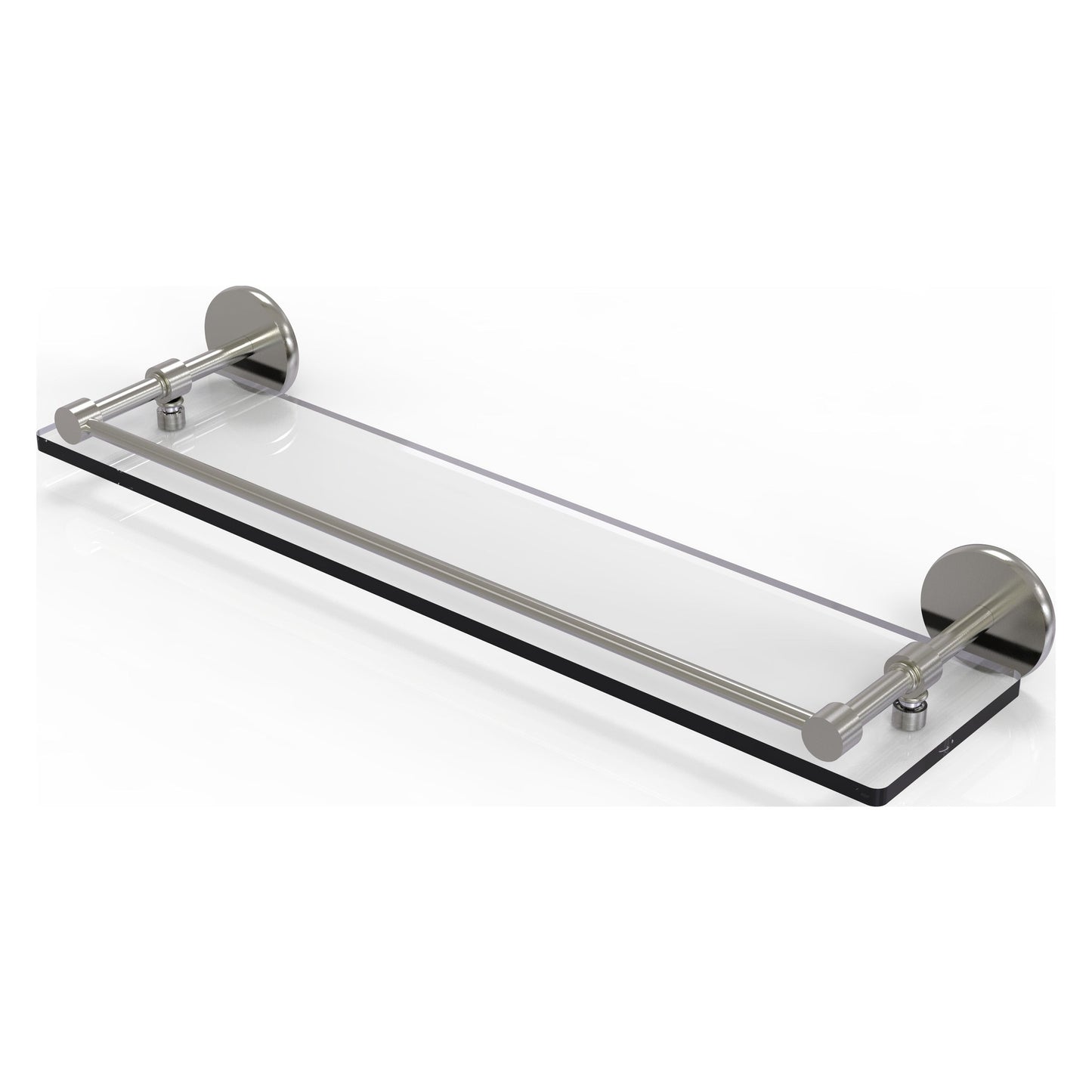 Allied Brass Prestige Skyline 22" x 5" Satin Nickel Solid Brass Tempered Glass Shelf With Gallery Rail