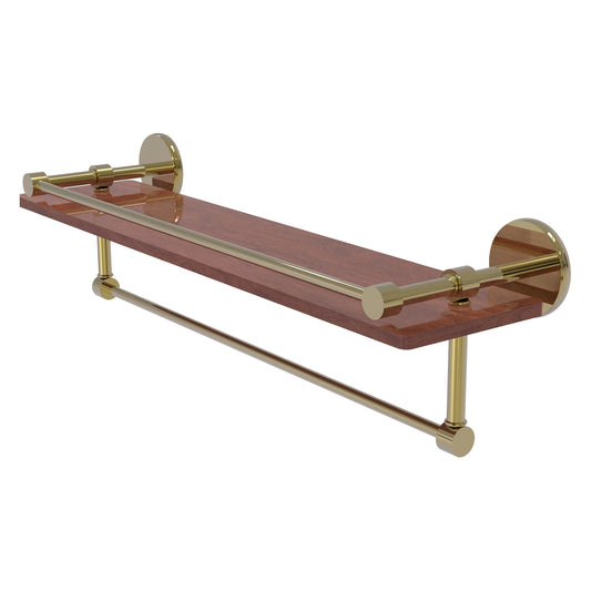 Allied Brass Prestige Skyline 22" x 5" Unlacquered Brass Solid Brass IPE Ironwood Shelf With Gallery Rail and Towel Bar