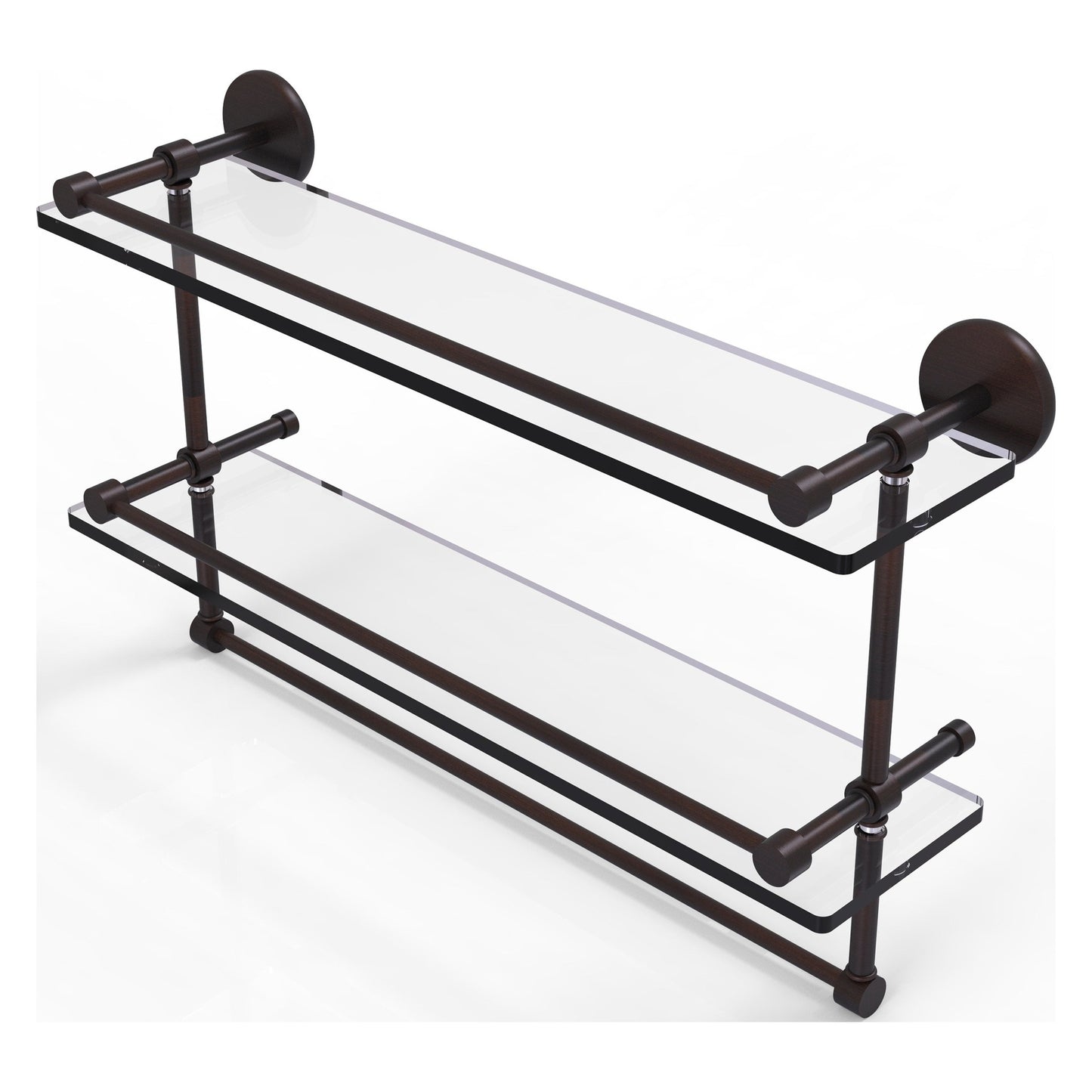 Allied Brass Prestige Skyline 22" x 5" Venetian Bronze Solid Brass Double Glass Shelf With Towel Bar