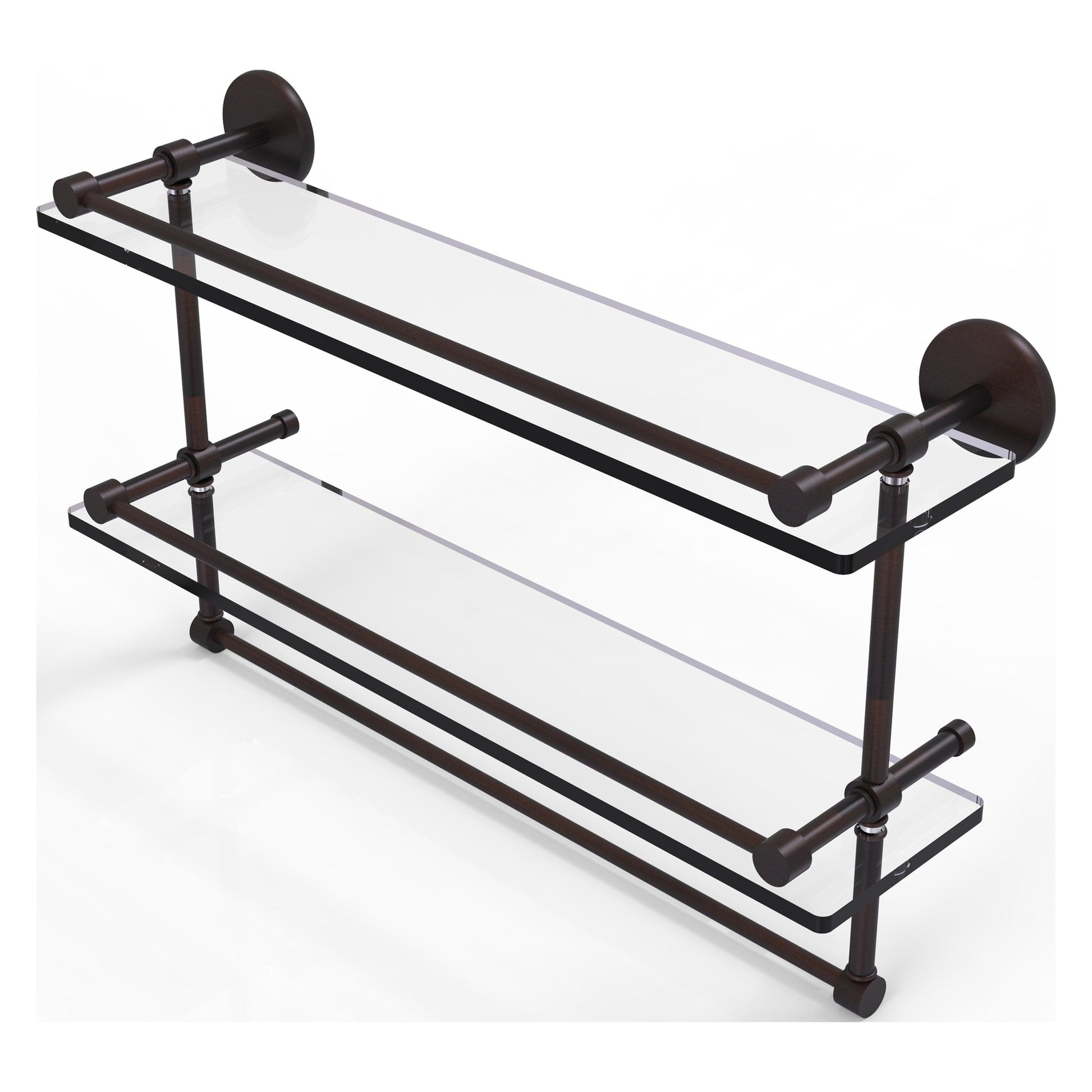 Allied Brass Prestige Skyline 22" x 5" Venetian Bronze Solid Brass Double Glass Shelf With Towel Bar