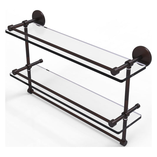 Allied Brass Prestige Skyline 22" x 5" Venetian Bronze Solid Brass Double Glass Shelf With Towel Bar