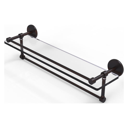 Allied Brass Prestige Skyline 22" x 5" Venetian Bronze Solid Brass Gallery Glass Shelf With Towel Bar