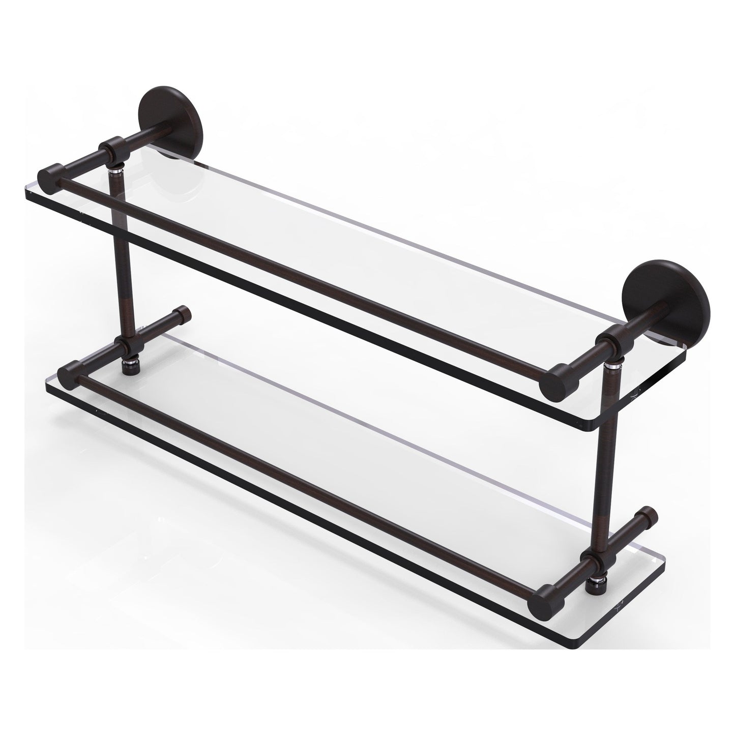 Allied Brass Prestige Skyline 22" x 5" Venetian Bronze Solid Brass Tempered Double Glass Shelf With Gallery Rail