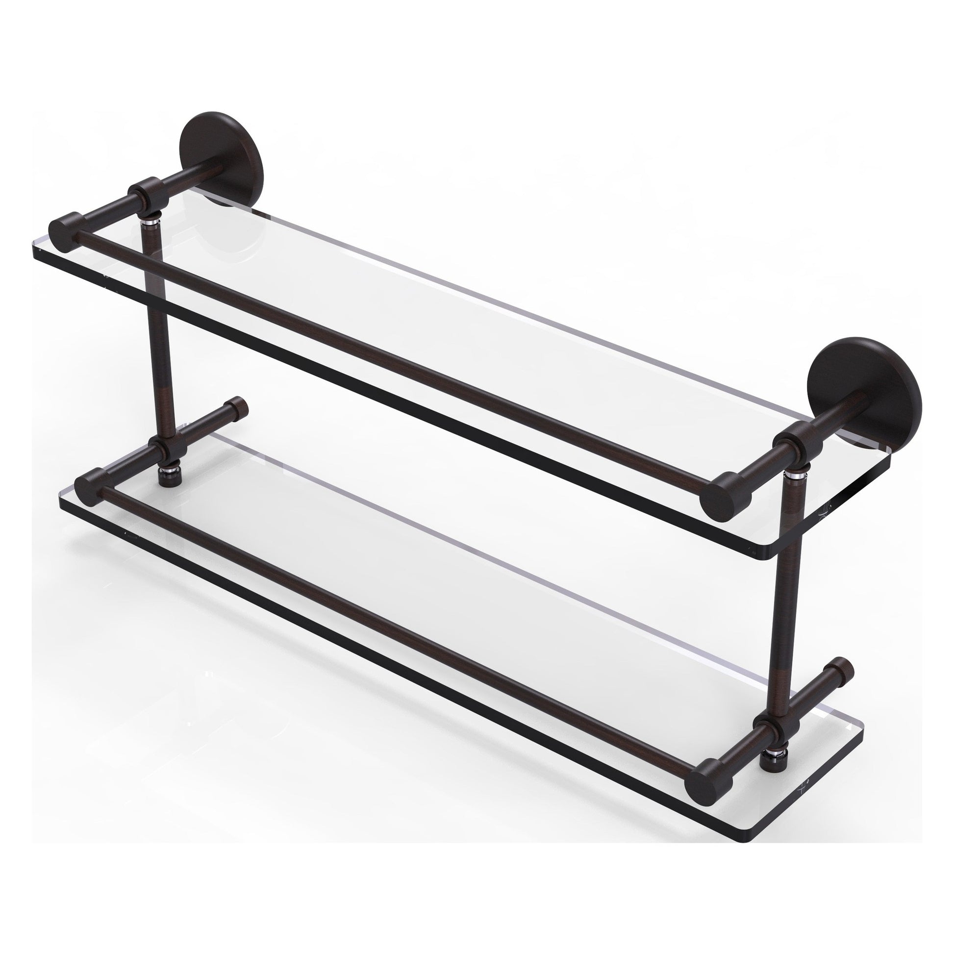 Allied Brass Prestige Skyline 22" x 5" Venetian Bronze Solid Brass Tempered Double Glass Shelf With Gallery Rail