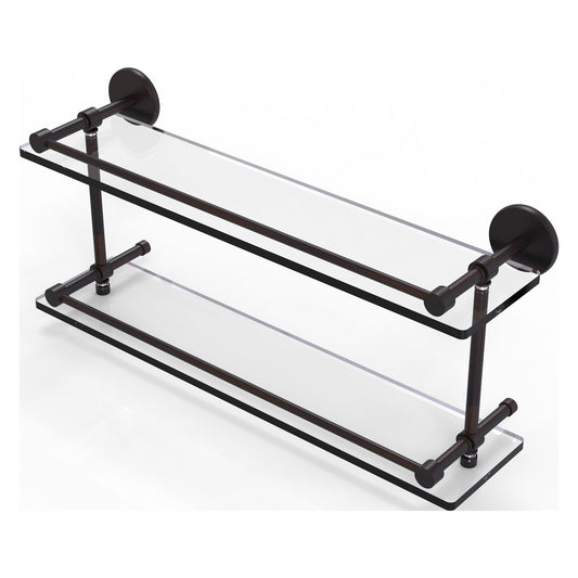 Allied Brass Prestige Skyline 22" x 5" Venetian Bronze Solid Brass Tempered Double Glass Shelf With Gallery Rail