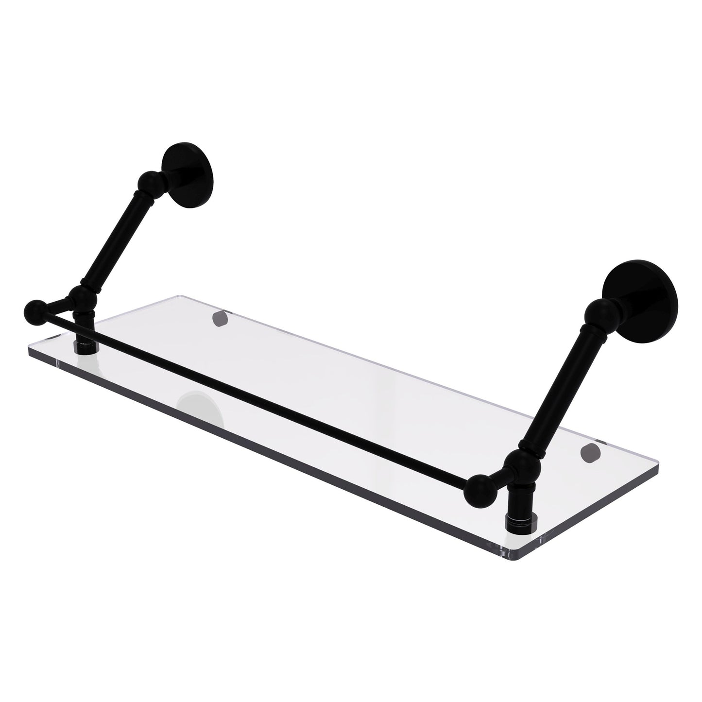 Allied Brass Prestige Skyline 24" x 8.6" Matte Black Solid Brass Floating Glass Shelf With Gallery Rail