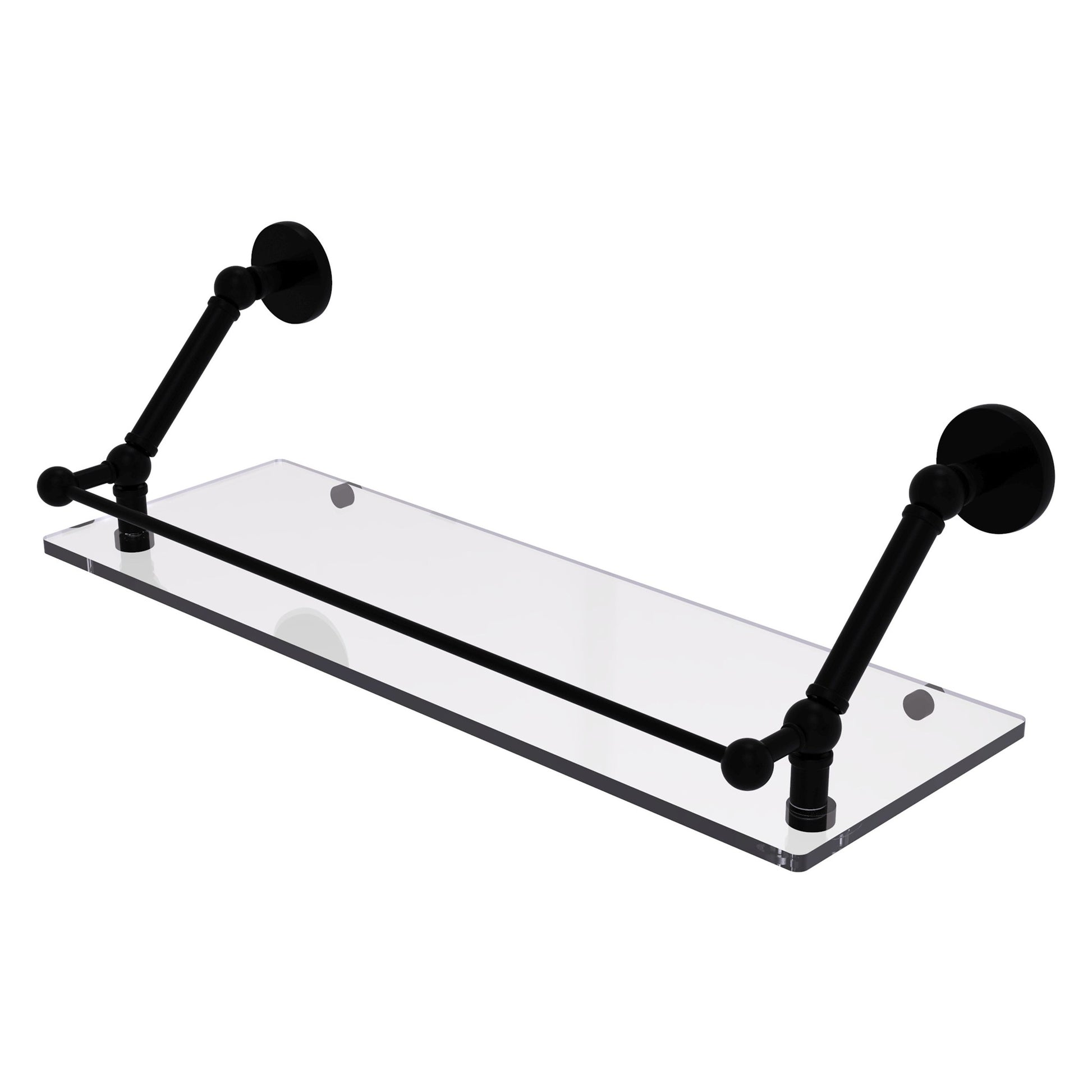 Allied Brass Prestige Skyline 24" x 8.6" Matte Black Solid Brass Floating Glass Shelf With Gallery Rail