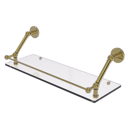 Allied Brass Prestige Skyline 24" x 8.6" Unlacquered Brass Solid Brass Floating Glass Shelf With Gallery Rail