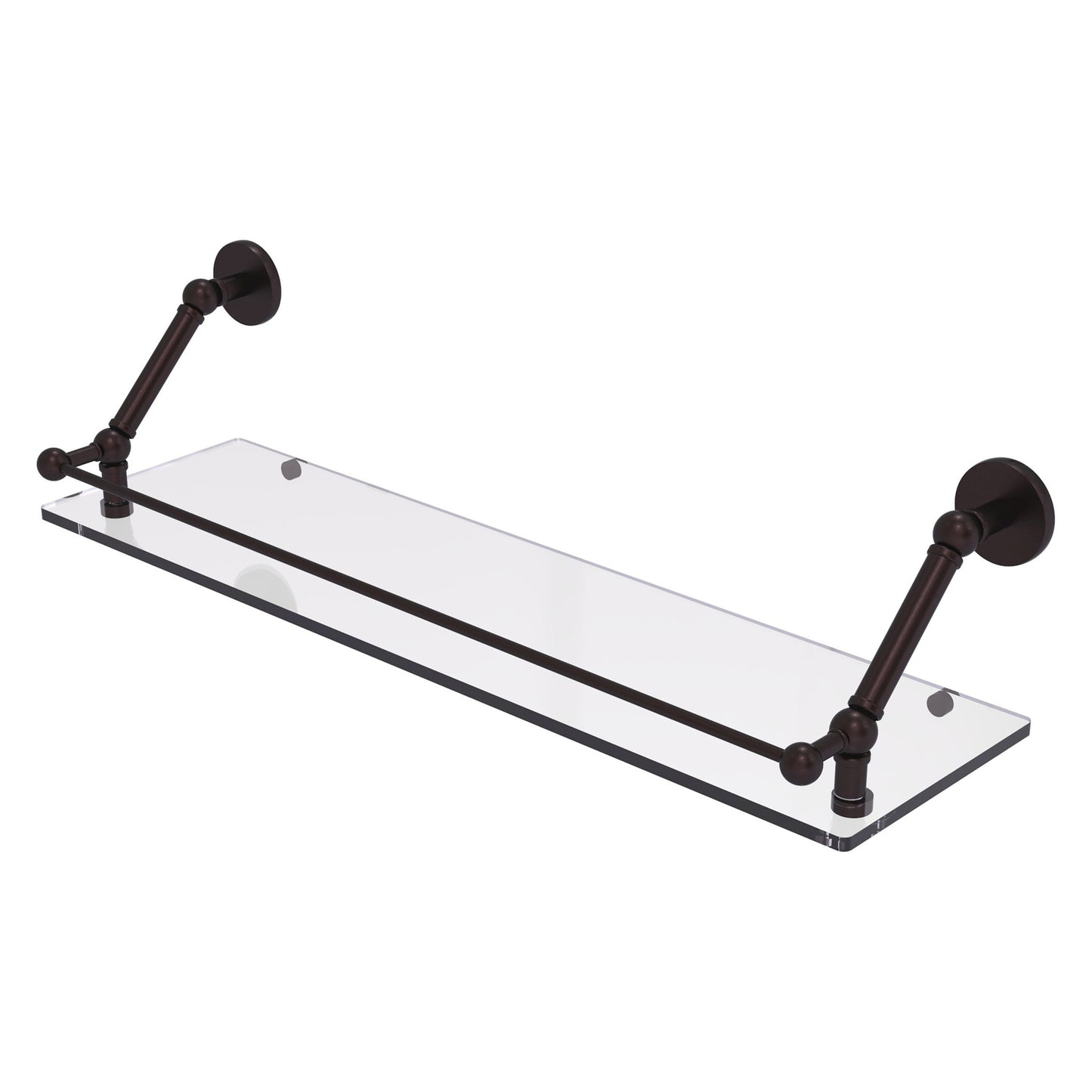 Allied Brass Prestige Skyline 30" x 8.6" Antique Bronze Solid Brass Floating Glass Shelf With Gallery Rail