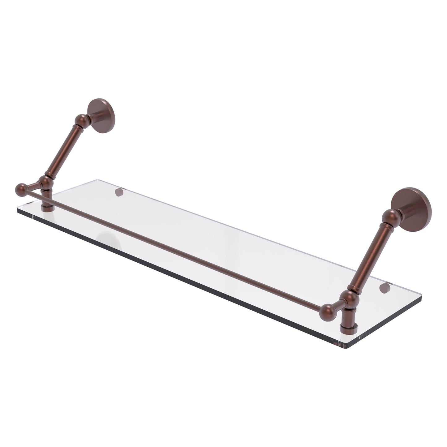 Allied Brass Prestige Skyline 30" x 8.6" Antique Copper Solid Brass Floating Glass Shelf With Gallery Rail