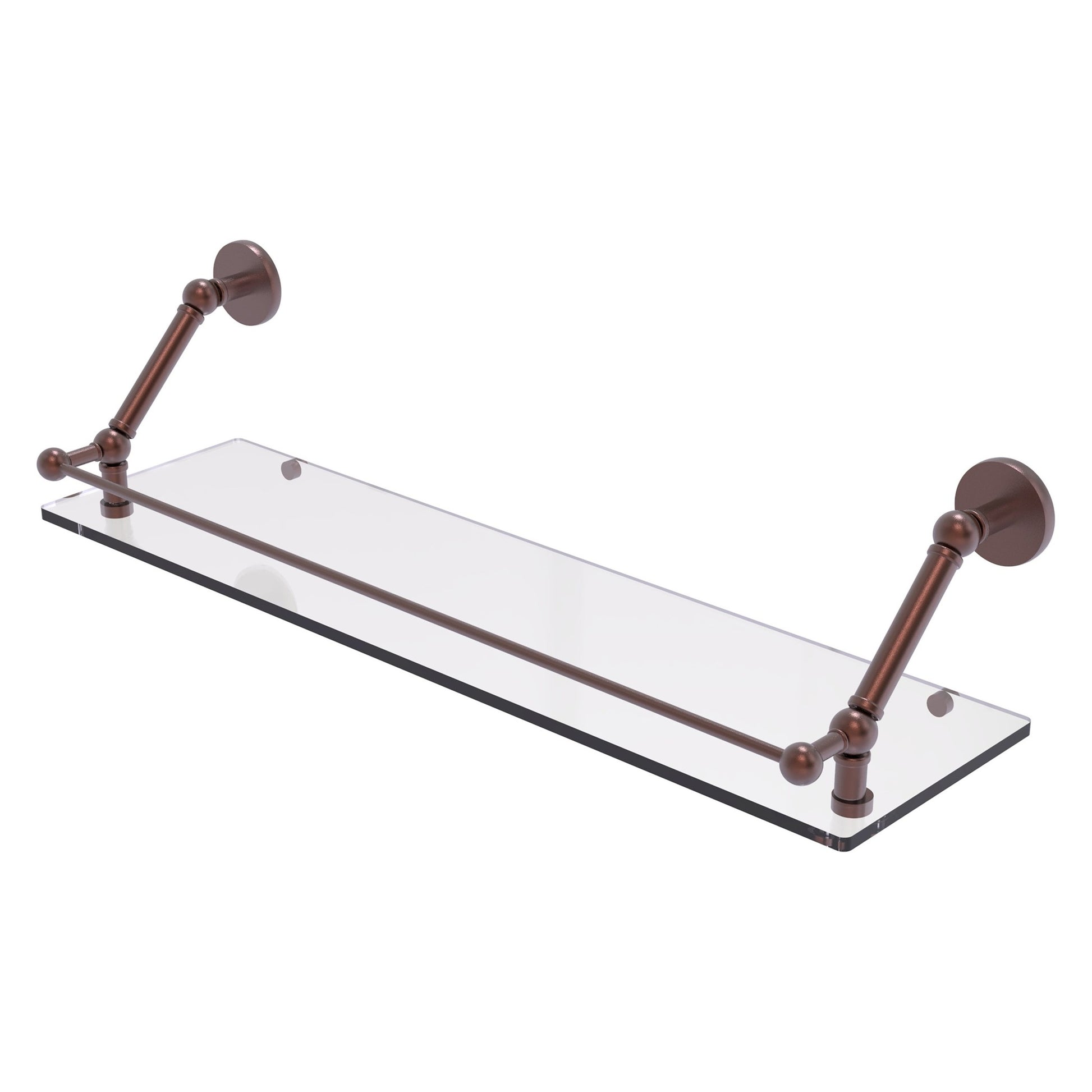 Allied Brass Prestige Skyline 30" x 8.6" Antique Copper Solid Brass Floating Glass Shelf With Gallery Rail