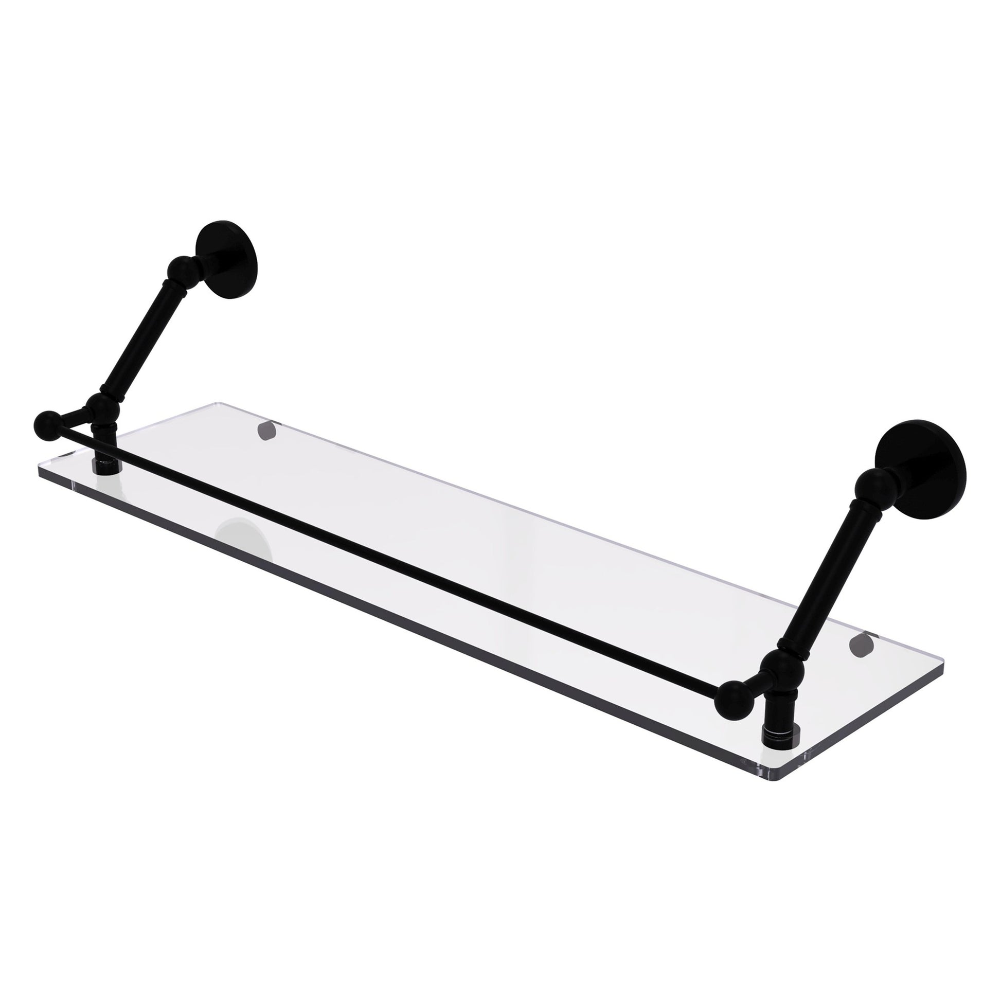 Allied Brass Prestige Skyline 30" x 8.6" Matte Black Solid Brass Floating Glass Shelf With Gallery Rail