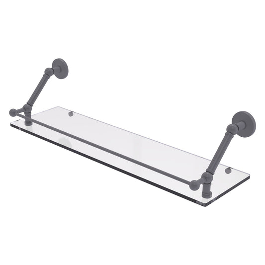Allied Brass Prestige Skyline 30" x 8.6" Matte Gray Solid Brass Floating Glass Shelf With Gallery Rail