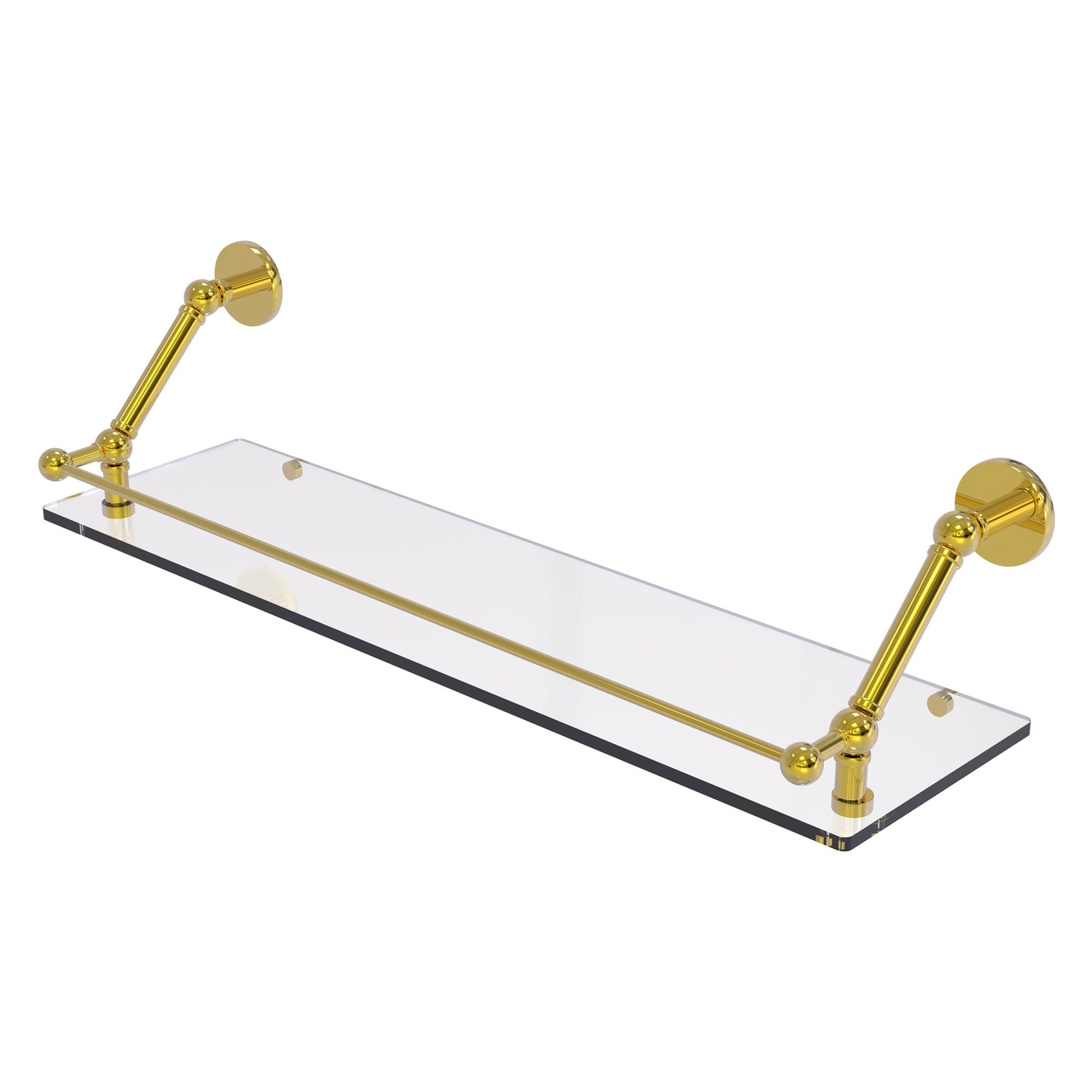 Allied Brass Prestige Skyline 30" x 8.6" Polished Brass Solid Brass Floating Glass Shelf With Gallery Rail