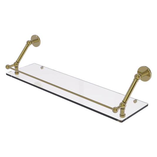 Allied Brass Prestige Skyline 30" x 8.6" Unlacquered Brass Solid Brass Floating Glass Shelf With Gallery Rail