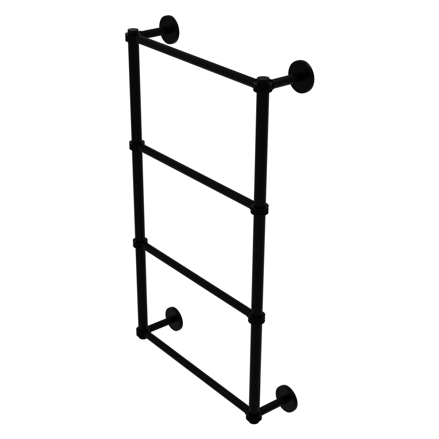 Allied Brass Prestige Skyline 36" x 5" Matte Black Solid Brass 4-Tier Ladder Towel Bar With Dotted Detail