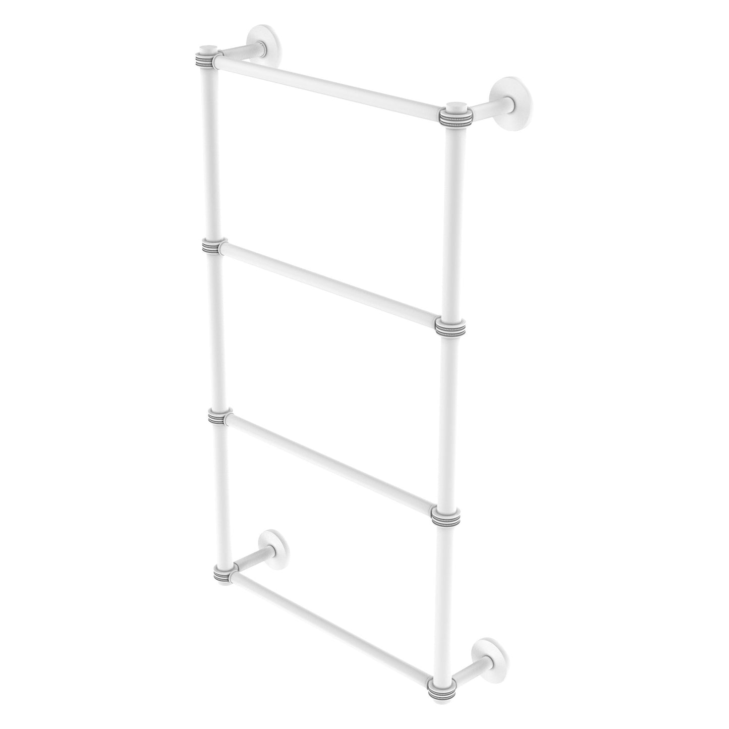 Allied Brass Prestige Skyline 36" x 5" Matte White Solid Brass 4-Tier Ladder Towel Bar With Dotted Detail