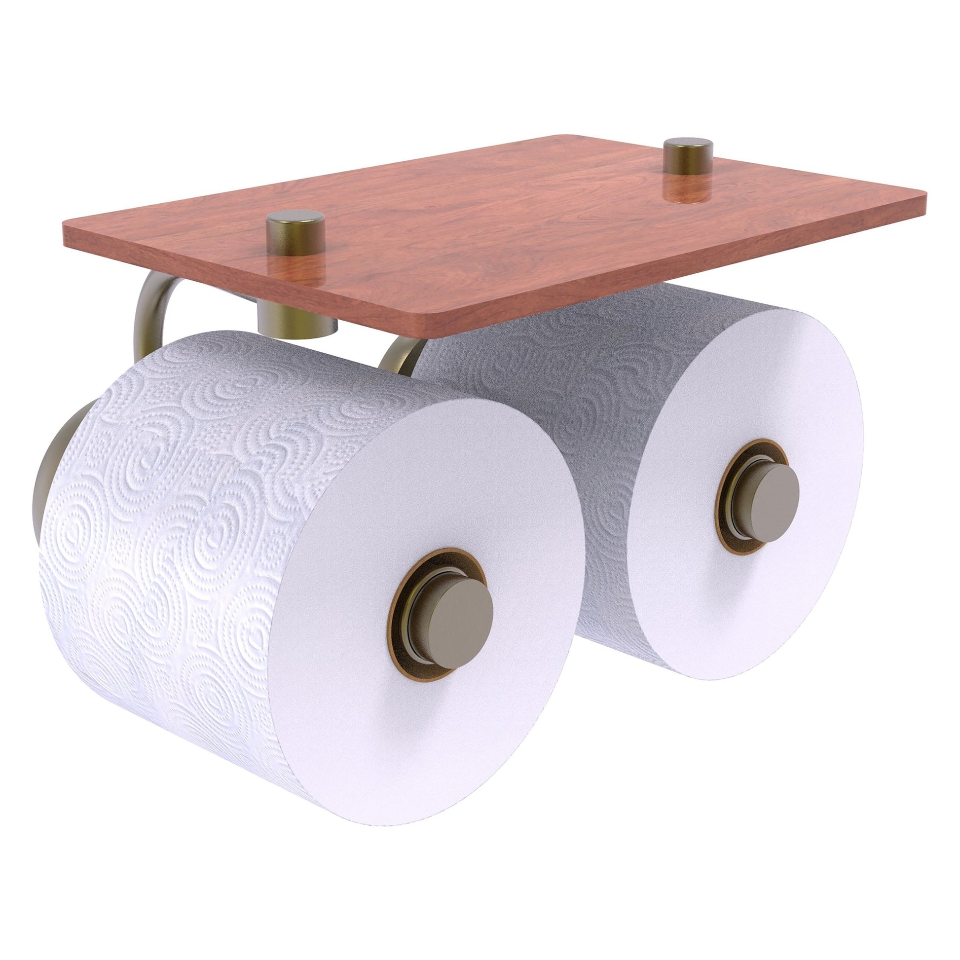 Allied Brass Prestige Skyline 8.5" x 7.15" Antique Brass Solid Brass 2-Roll Toilet Paper Holder With Wood Shelf