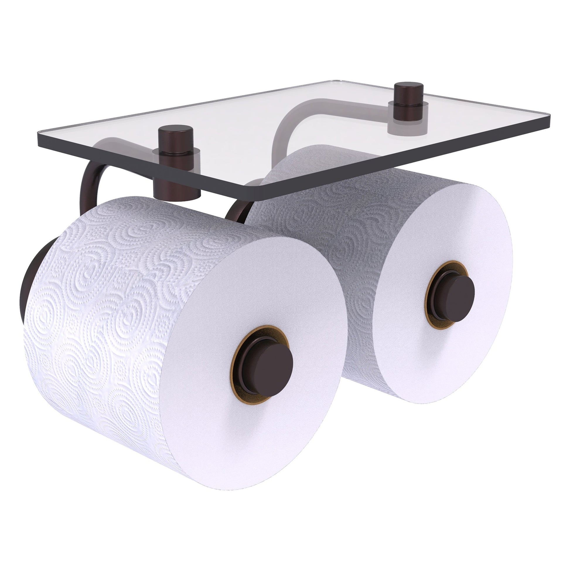 Allied Brass Prestige Skyline 8.5" x 7.15" Antique Bronze Solid Brass 2-Roll Toilet Paper Holder With Glass Shelf