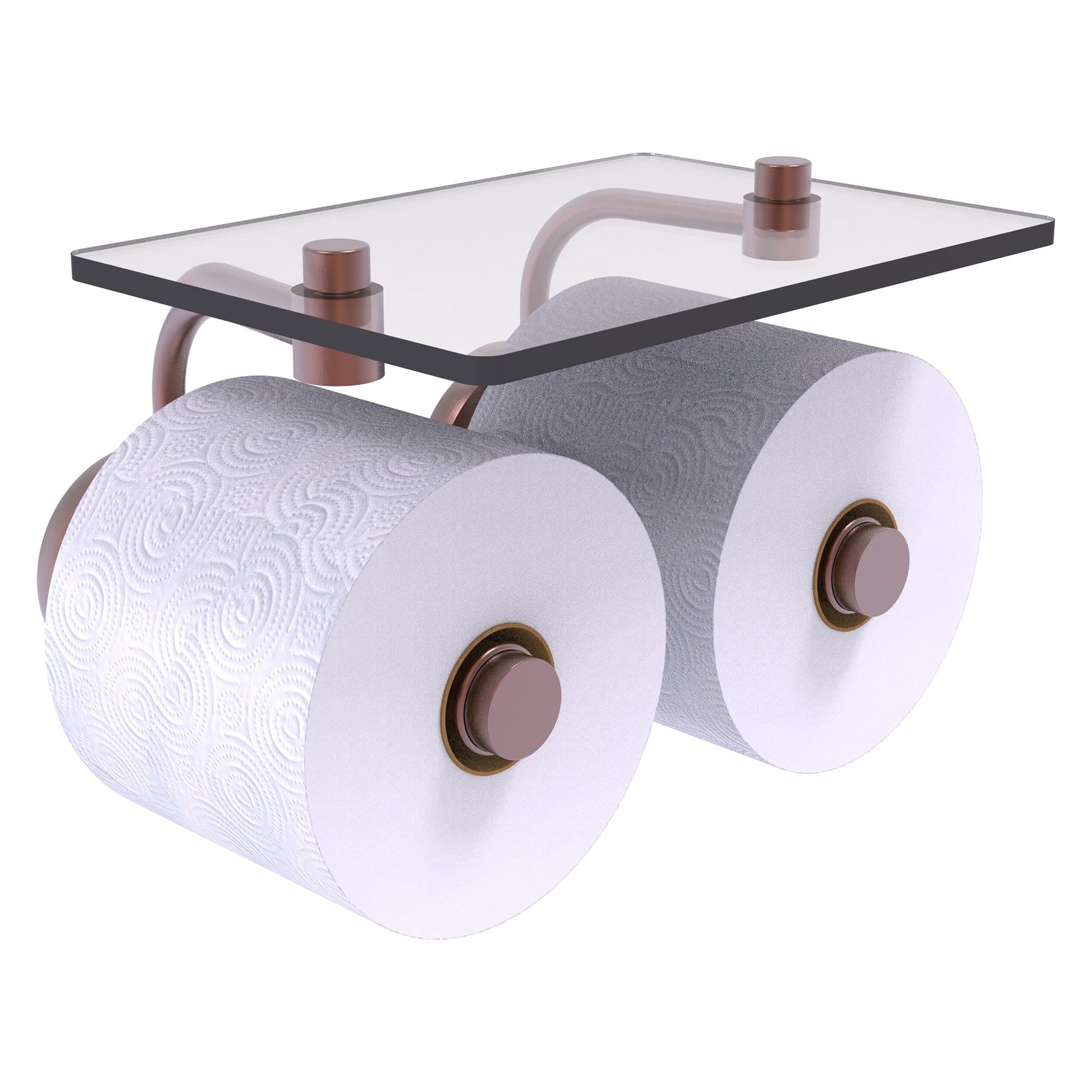 Allied Brass Prestige Skyline 8.5" x 7.15" Antique Copper Solid Brass 2-Roll Toilet Paper Holder With Glass Shelf