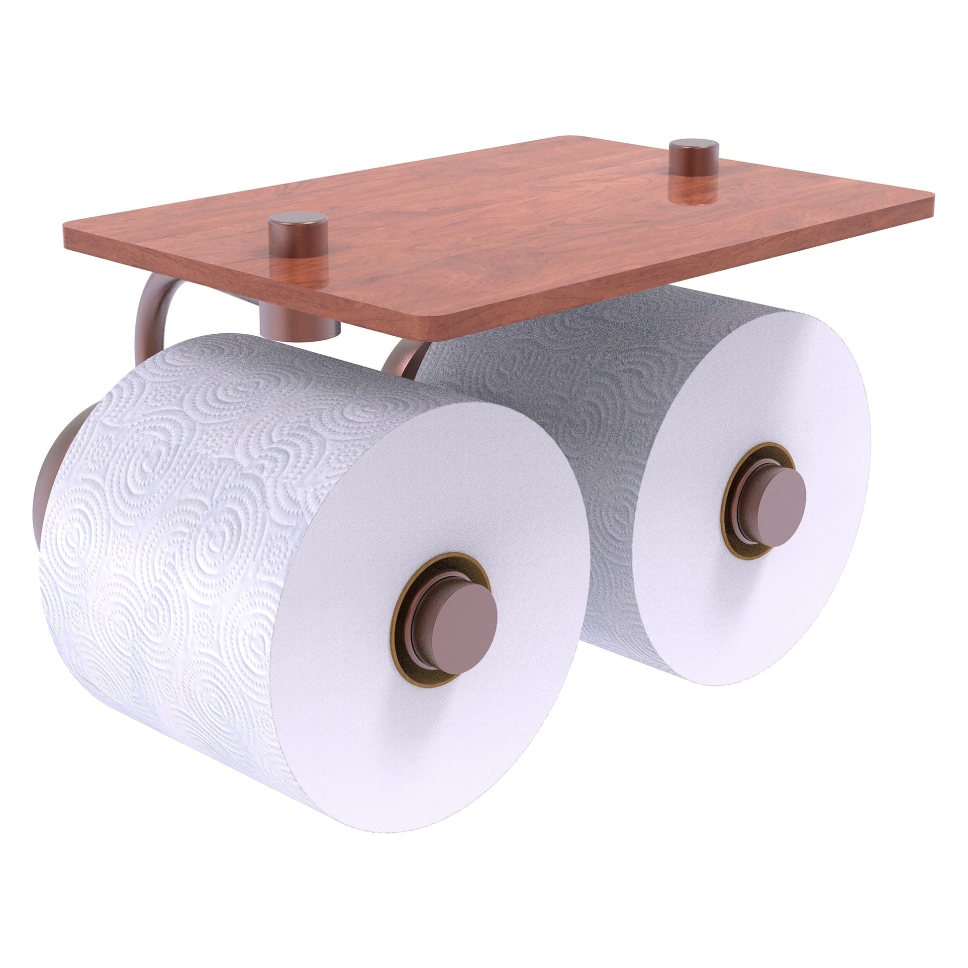Allied Brass Prestige Skyline 8.5" x 7.15" Antique Copper Solid Brass 2-Roll Toilet Paper Holder With Wood Shelf