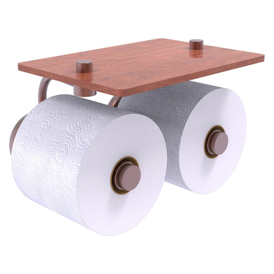 Allied Brass Prestige Skyline 8.5" x 7.15" Antique Copper Solid Brass 2-Roll Toilet Paper Holder With Wood Shelf