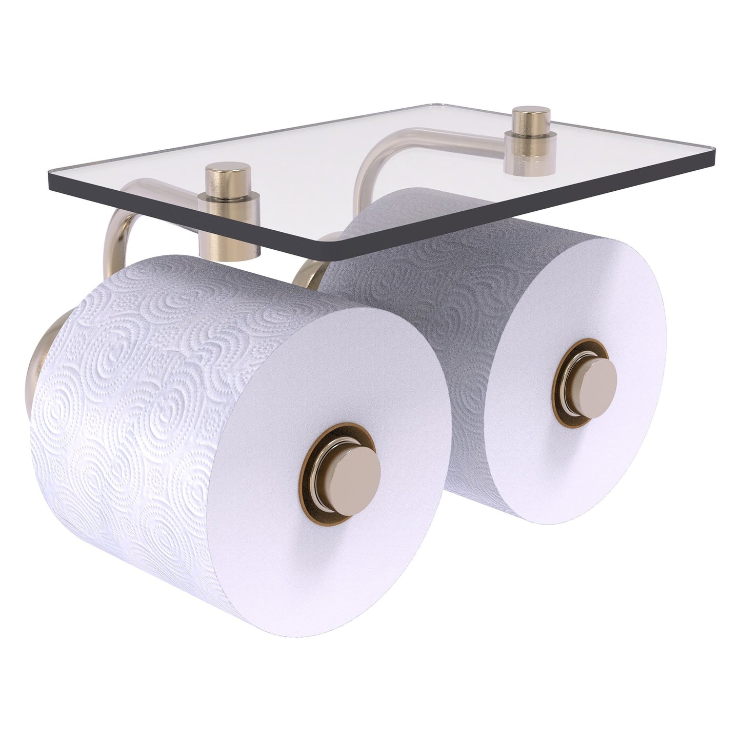 Allied Brass Prestige Skyline 8.5" x 7.15" Antique Pewter Solid Brass 2-Roll Toilet Paper Holder With Glass Shelf