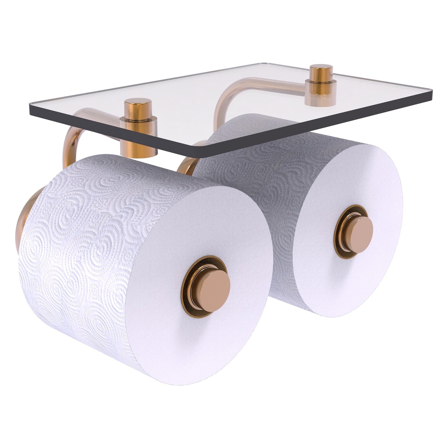 Allied Brass Prestige Skyline 8.5" x 7.15" Brushed Bronze Solid Brass 2-Roll Toilet Paper Holder With Glass Shelf
